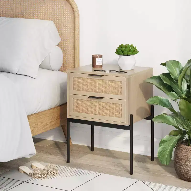 Wood and Rattan Side Table