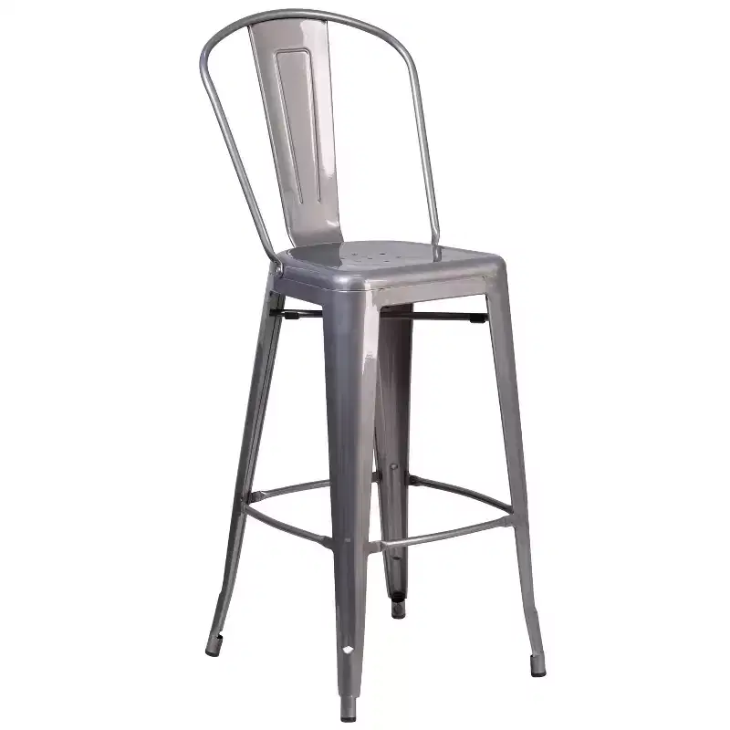 Flash Furniture Lincoln 30'' High Silver Antique Finish with Clear Coat Indoor Barstool with Back