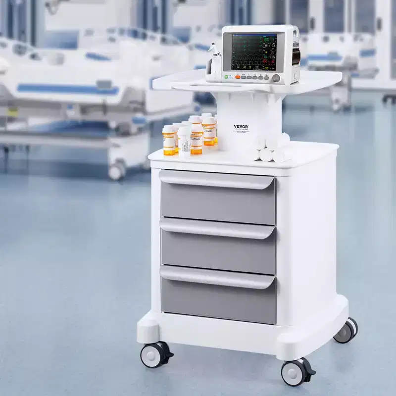 4-Tier Lab Utility Cart with 3 Drawers & Top Tray, ABS Mobile Medical Rolling Cart, 110 lb Cap