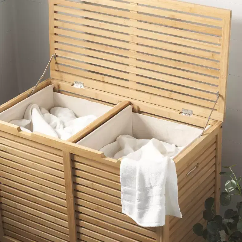Lahiri 2 Compartment Laundry Basket with Liner - STG1904 - Natural/Beige - Safavieh