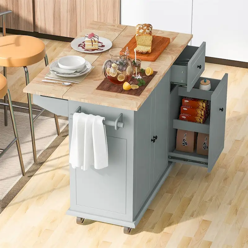Merax 53.9 Width Rolling Kitchen Cart on Wheels with Drop Leaf