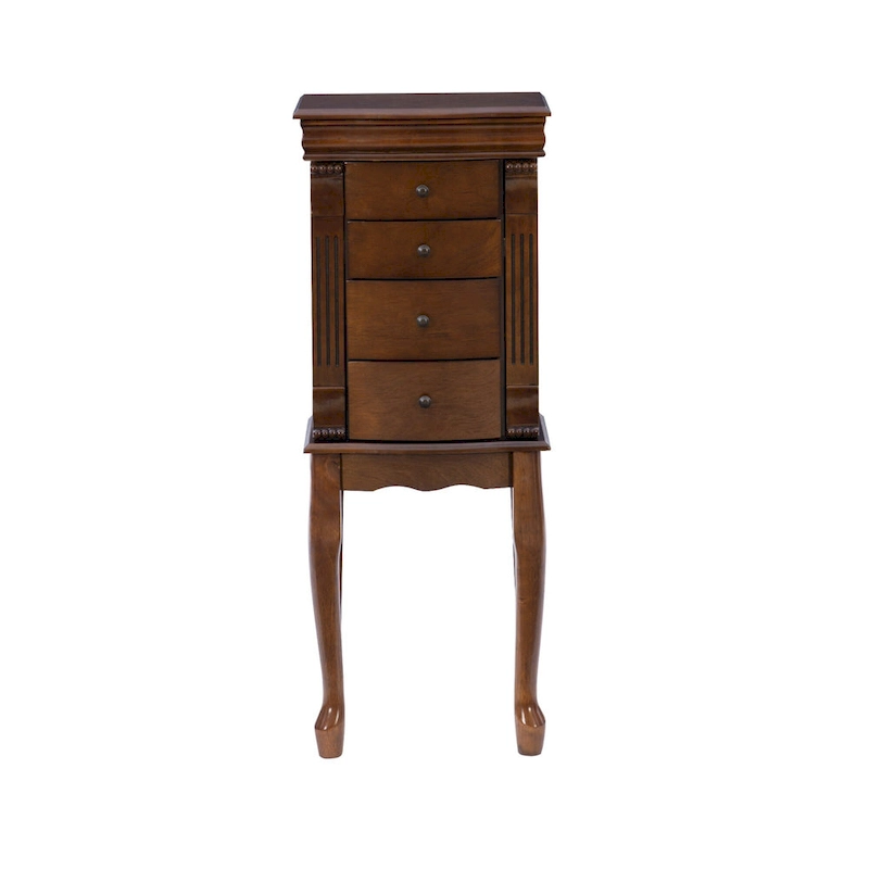 Carved Jewelry Armoire with Drawers - 32.25 - Walnut Brown