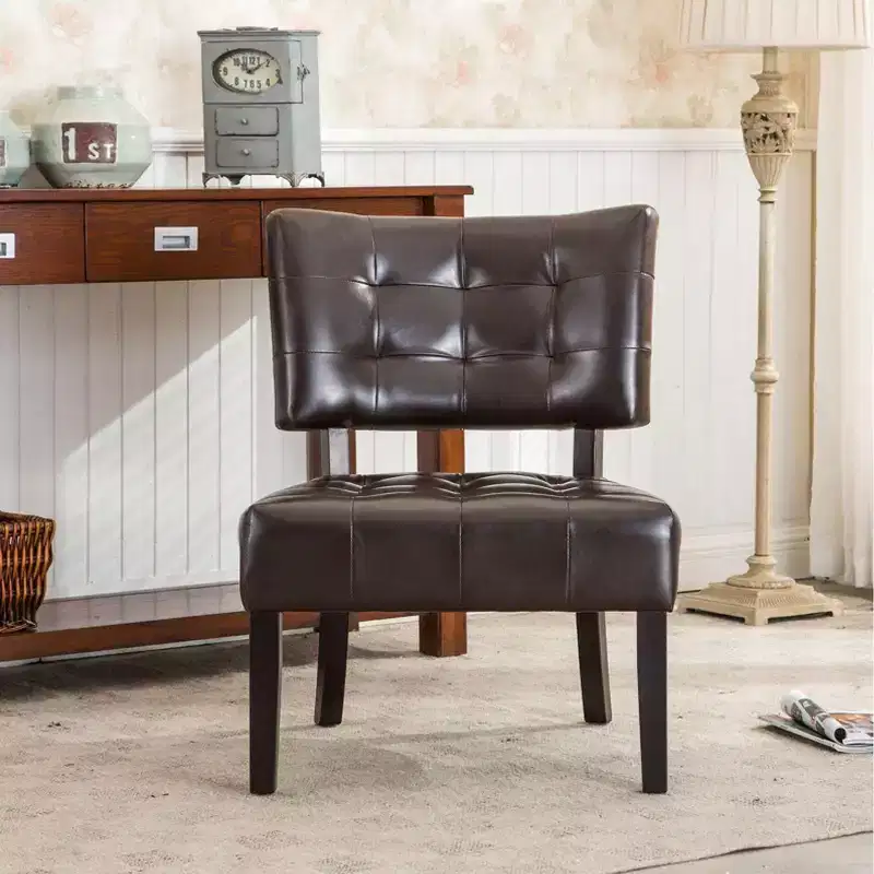 Modern Oversized Accent Chair with Middle Tufted Back Blended Leather Comfy Chairs with Wood Legs Accent Chairs for Living Room, Bedroom