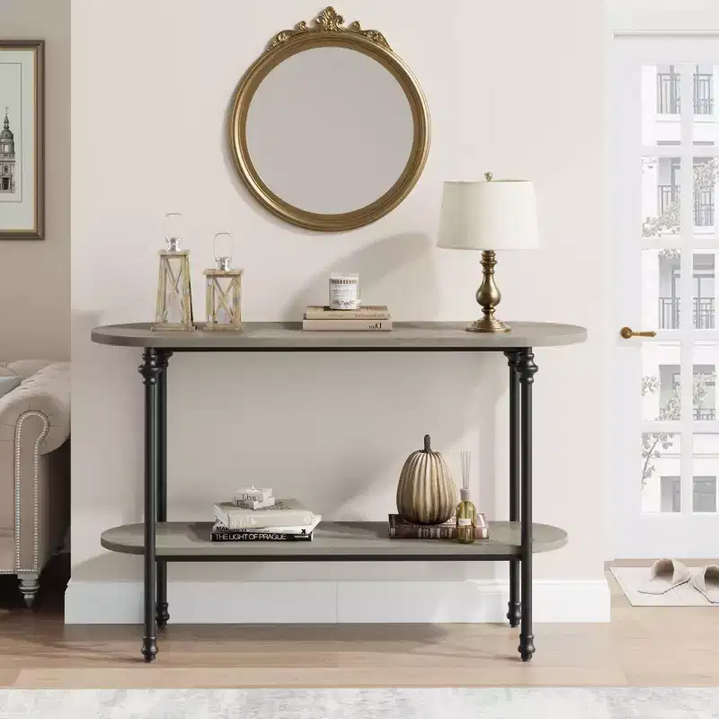 Entryway Table, 43.3 Console Table with Storage, 2 Tier Sofa Table with Metal Frame and MDF, Behind Couch Table for Living Room, Hallway -Grey