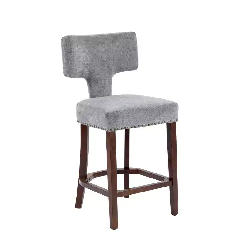 sumyeg Set of 2 Mid-Century Counter Stools with Curved Back and Upholstered Seat