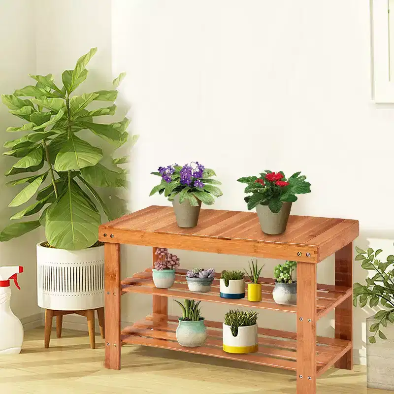 3 Tier Bamboo Shoe Rack Bench Storage Shelf Organizer Entryway Home