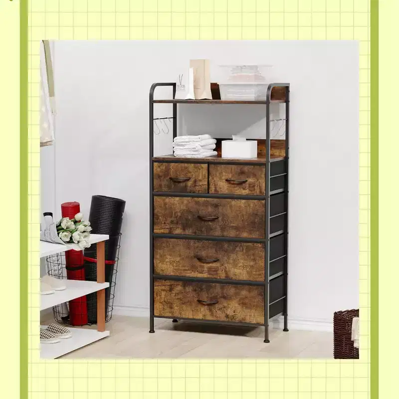 5 Drawers Dresser for Bedroom - Fabric Storage Tower with Wood Top, Sturdy Steel Frame, Easy Pull Handle Dressers