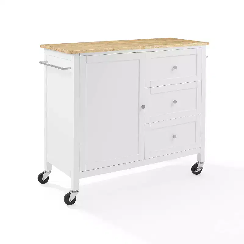 Soren Wood Top Kitchen Island/Cart Natural/White - Crosley: Adjustable Shelves, Mobile Cart Option, Shaker Style