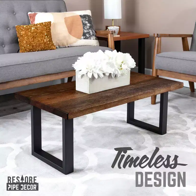 Pipe Decor Skyline Boulder Black Solid Wood Coffee Table with 12 in. Landscape Legs
