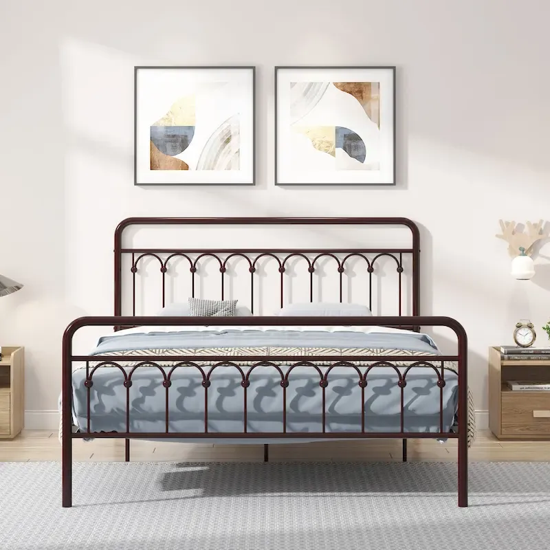 Metal Bed Frame Queen - Black and Antique Brown