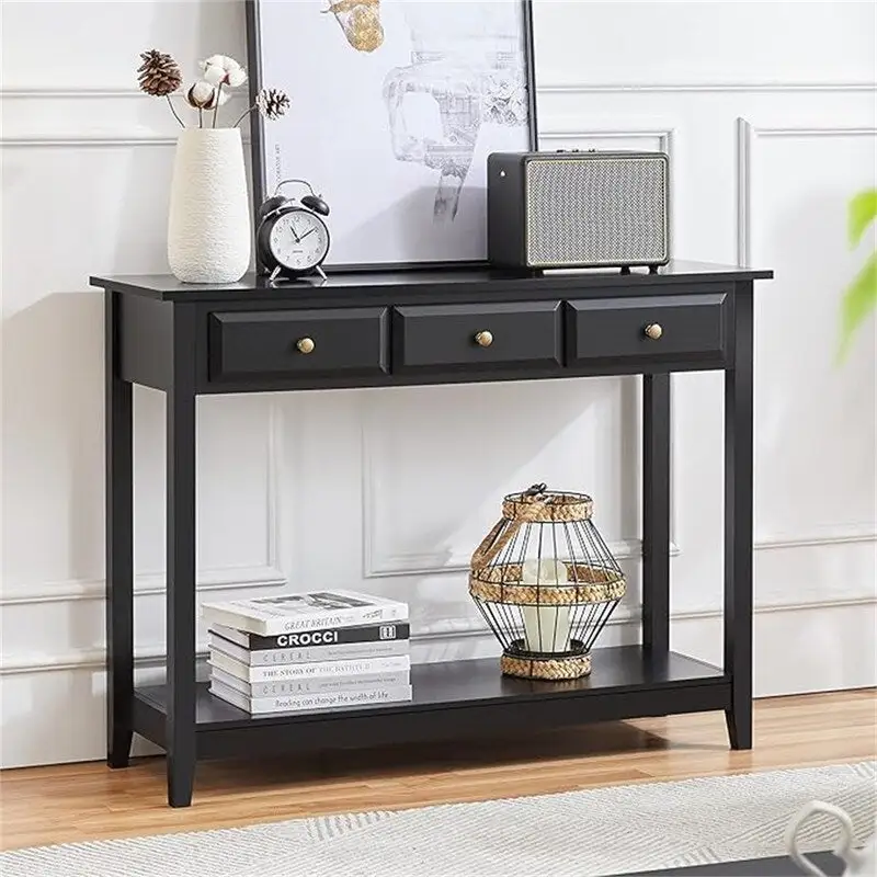 Black MDF Console Table with 3 Drawers, Single-User