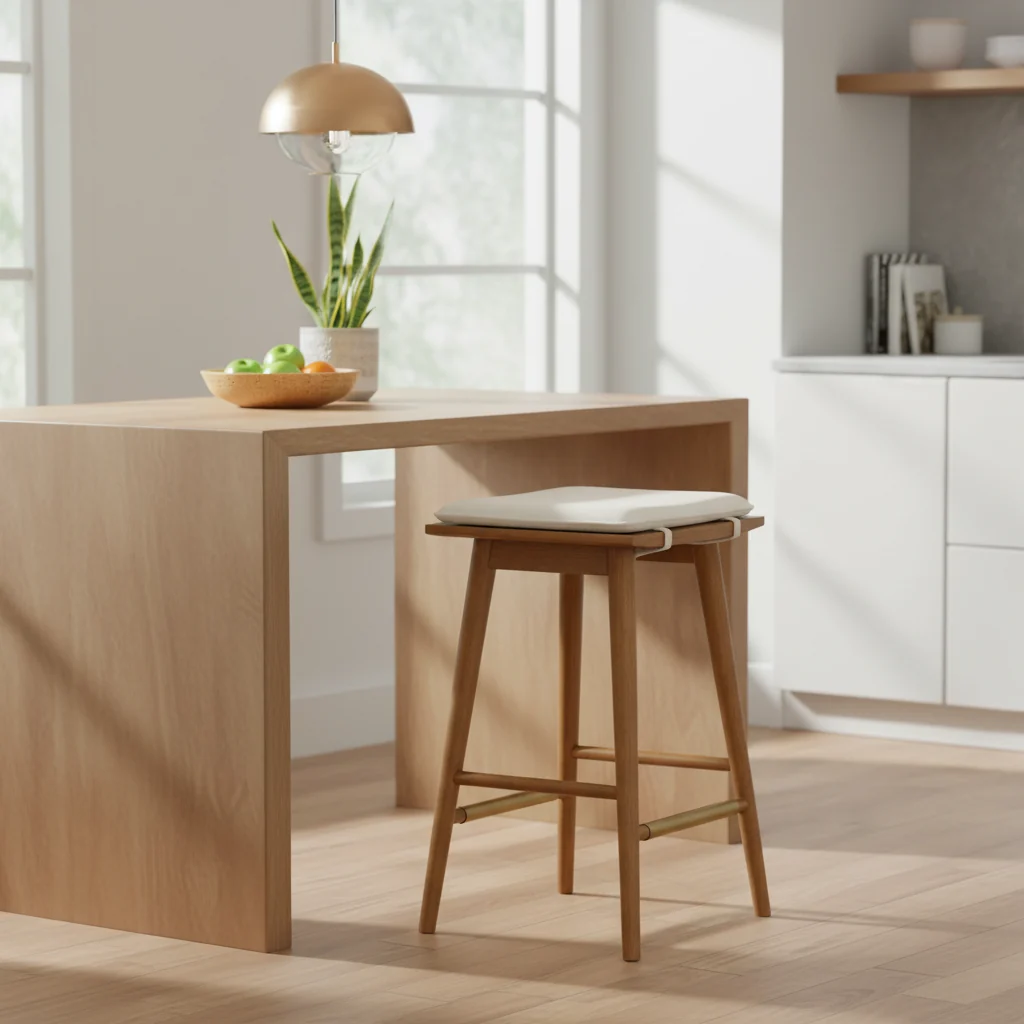 Boucle Upholstered Backless Counter Height Barstool with Cushion, Metal Legs, Modern Style