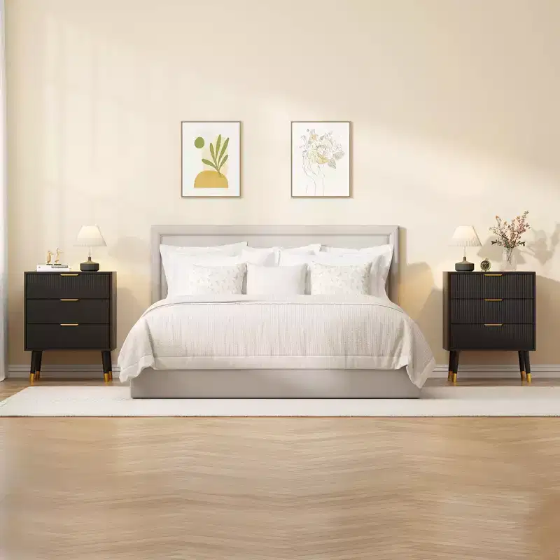 COZONY 3-Drawer Fluted Dresser, Modern Bedroom Storage Chest with Wood Frame, Compact Dresser Nightstand for Bedroom Living Room