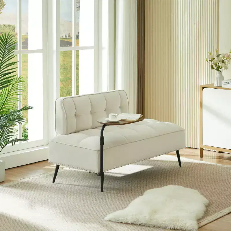 GDFStudio Lenee Velvet Loveseat with 360 Swivel Tablet Stand and Nailhead Trim