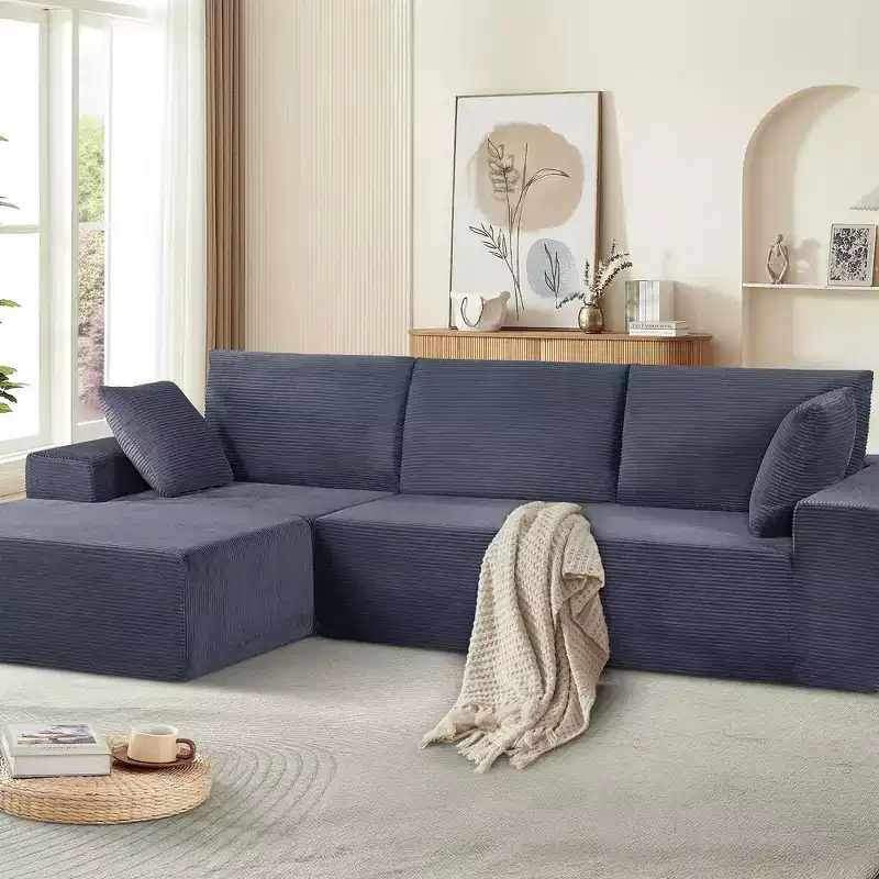 108'' Modern Convertible Sectional Sofa, Cozy Right Facing Sleeper Couch Sofa in Soft Corduroy, No Assembly Required