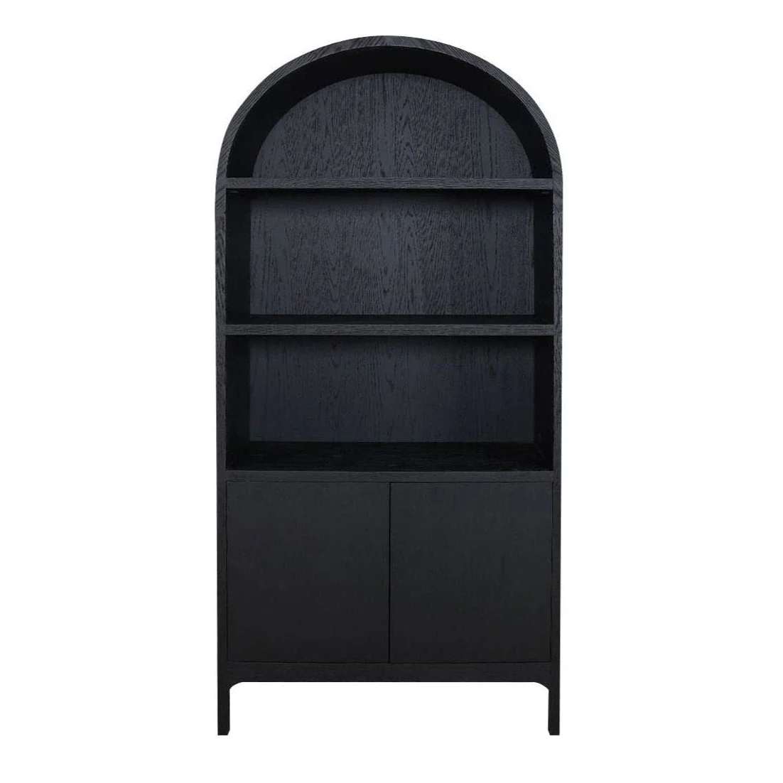 Curved Solid Oak & Plywood Display Cabinet with Arch Detail & Open-Closed Storage for Living Room