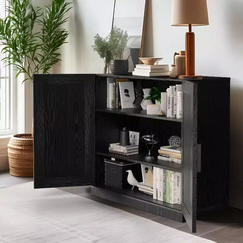 PexFix 31 Wooden Accent Cabinet Storage Modern Sideboard Buffet Cabinet with 2 Doors and Adjustable Shelf for Living Room Dining Room Entryway Black