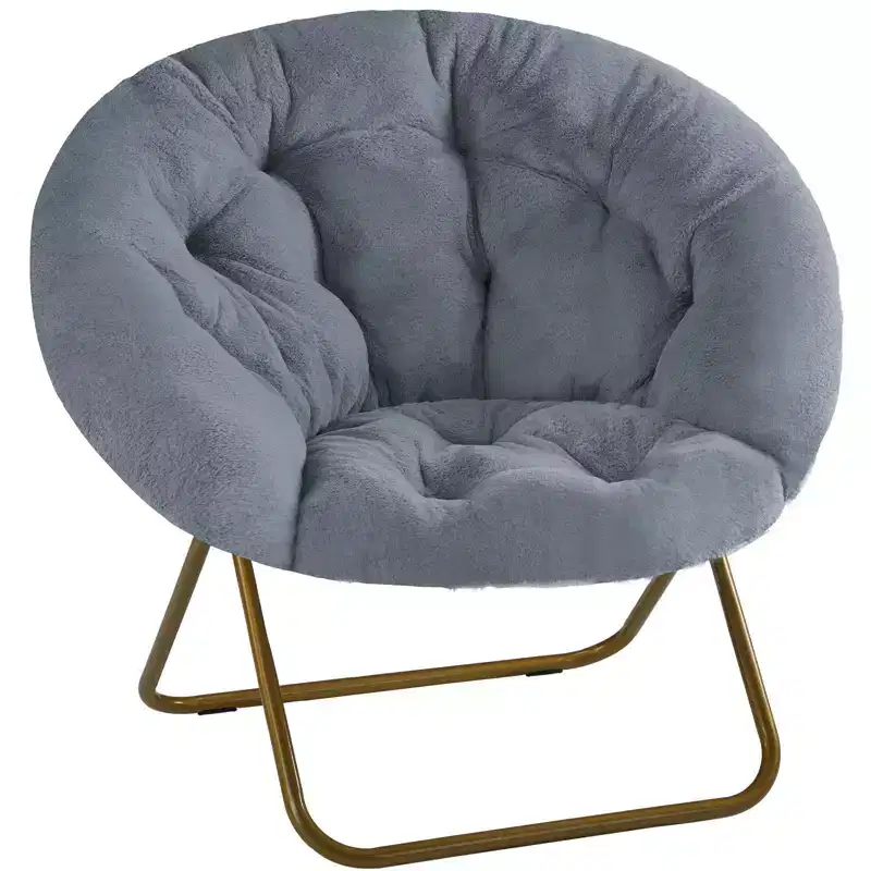 Okak Modern Faux Fur Comfy Chair with Metal Frame, Egg Chair with Foldable Design, Arm Chair for Living Room, Bedroom, Office