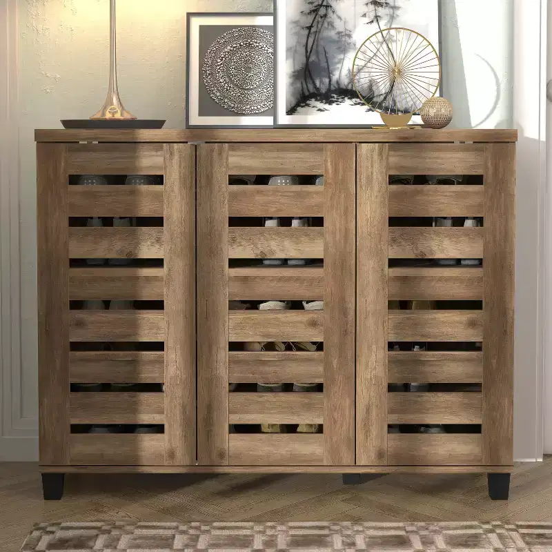 White 3-Door Shoe Storage Cabinet with Adjustable Shelves – Holds Up to 20 Pairs