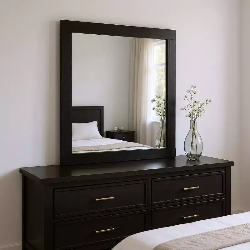 35 Black Wood Square Mounted Framed Dresser Mirror