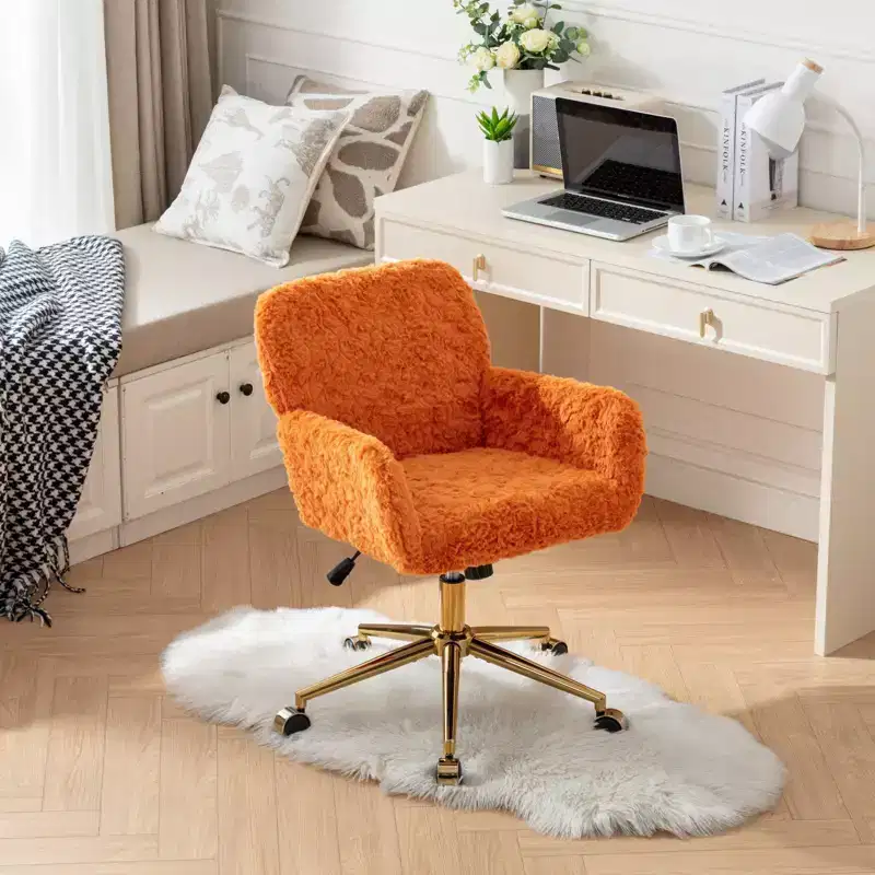 Velvet Office Chair with Golden Metal Base, Adjustable Height Swivel Desk Chair