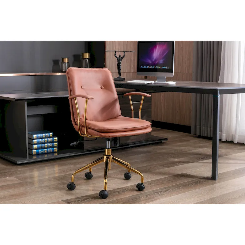 Porthos Home Tilly Office Chair, PU Leather, Gold Chrome Roller Base