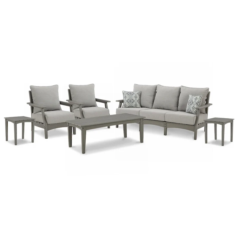 Signature Design by Ashley Visola Gray 6-Piece Outdoor Package - 80W x 33D x 37H