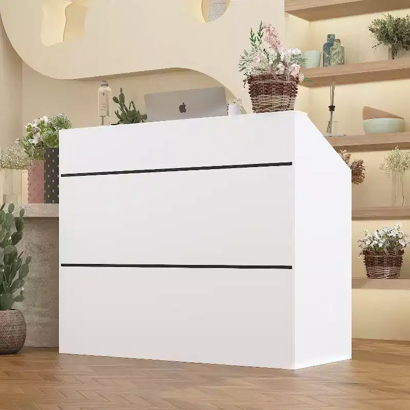 47.2 Minimalist White Reception Desk - Professional Front Office Counter