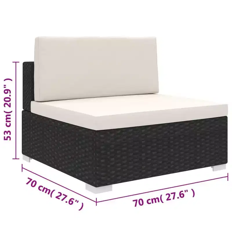 vidaXL Patio Furniture Rattan Sofa Chair Middle Seat with Cushions Poly Rattan