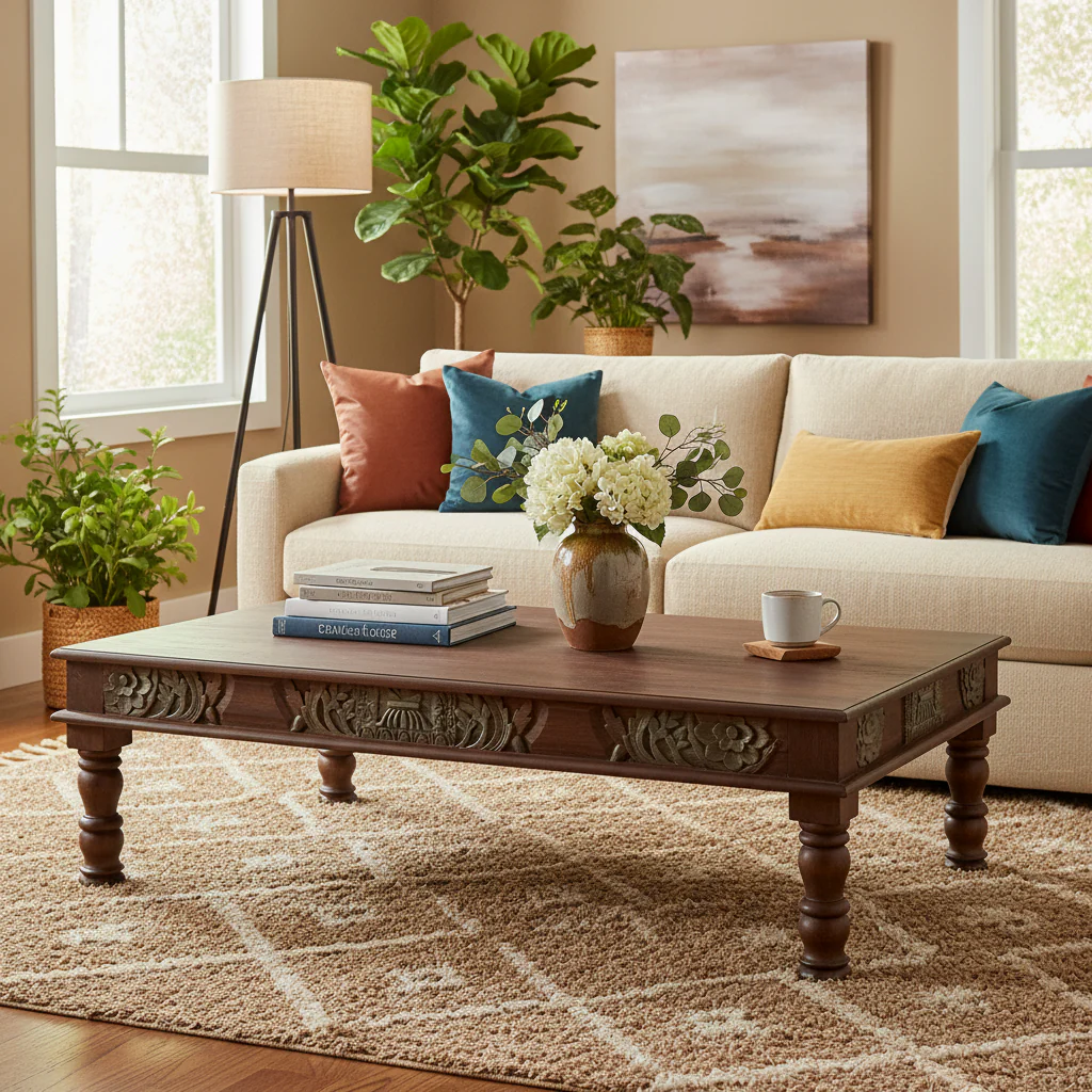 Carved Panel Reclaimed Wood Coffee Table - 55 x 34