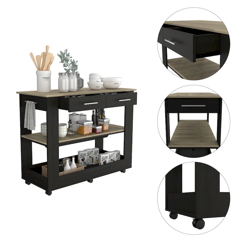 FM Furniture Brooklyn 46 Kitchen Island, Two Shelves, Two Drawers