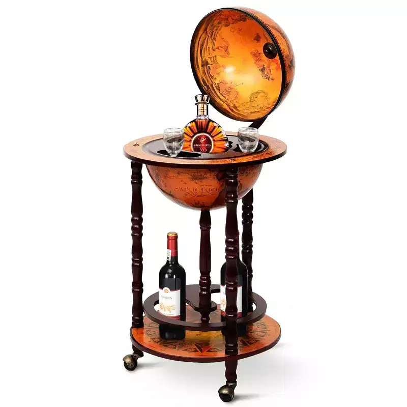 Wood Globe Wine Rack Stand 17.5