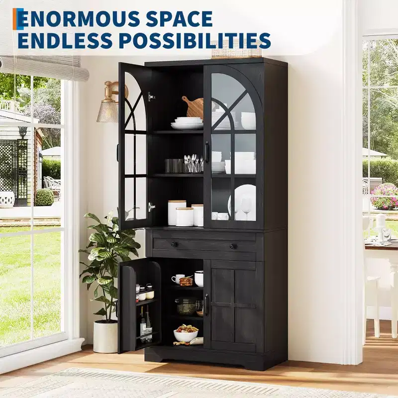 Farmhouse Pantry Cabinet, Freestanding Kitchen Cabinet, Adjustable Shelves, Multifunctional Organizer, for Kitchen, Dining Room, Living Room