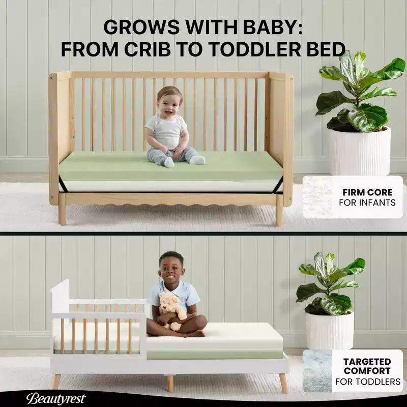 Beautyrest Silver PureAir Two-Stage Crib and Toddler Mattress - Greenguard Gold - White/Green