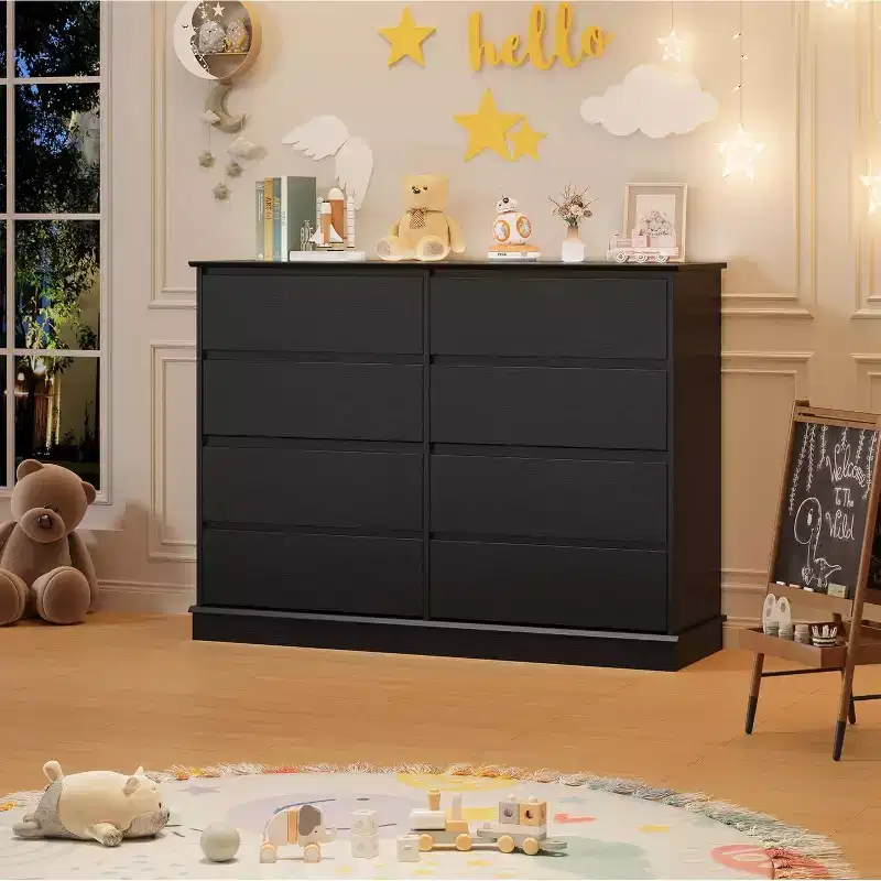 8 Drawer Dresser for Bedroom, Chest of Drawers with Deep Drawers, Horizontal Wooden Dresser for Living Room, Hallway, Kids Room