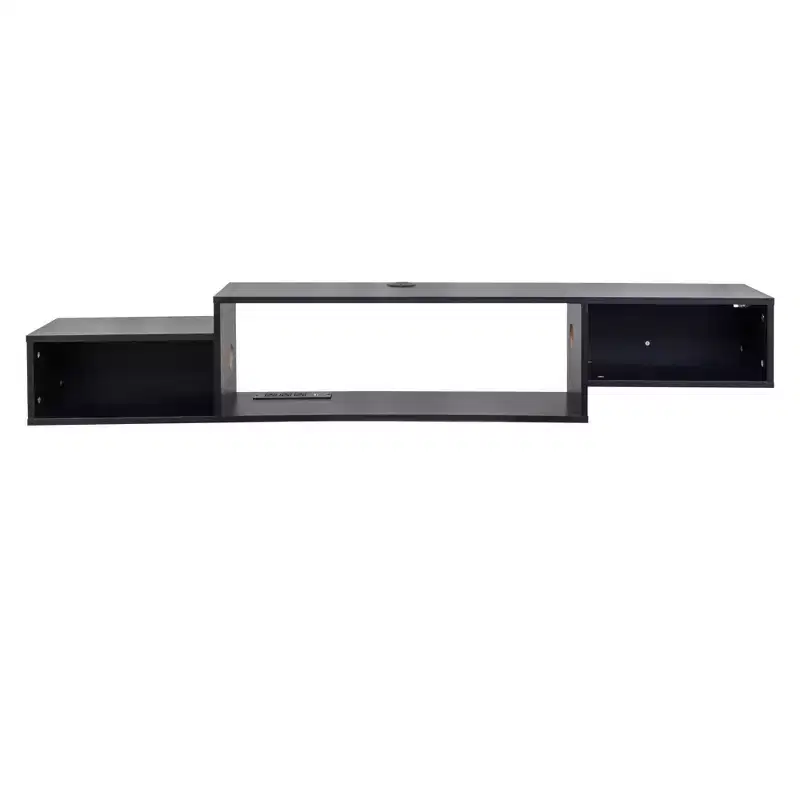 CLIHOME LED Wall Mounted Floating TV Stand, Decorative Storage Cabinets With Charging Station