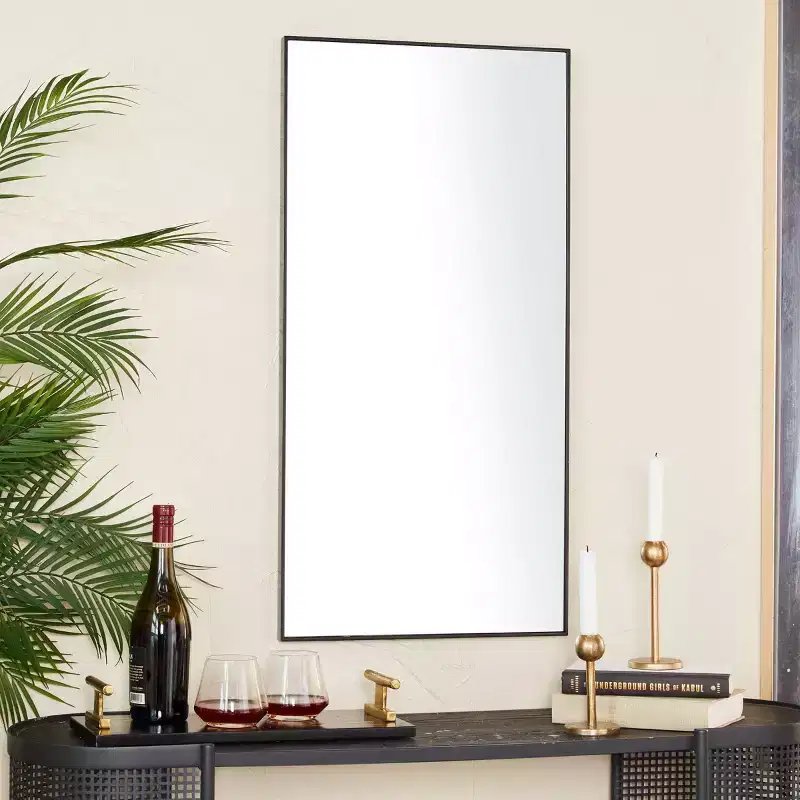 Rectangular Wood Wall Mirror – Black / Gold / White