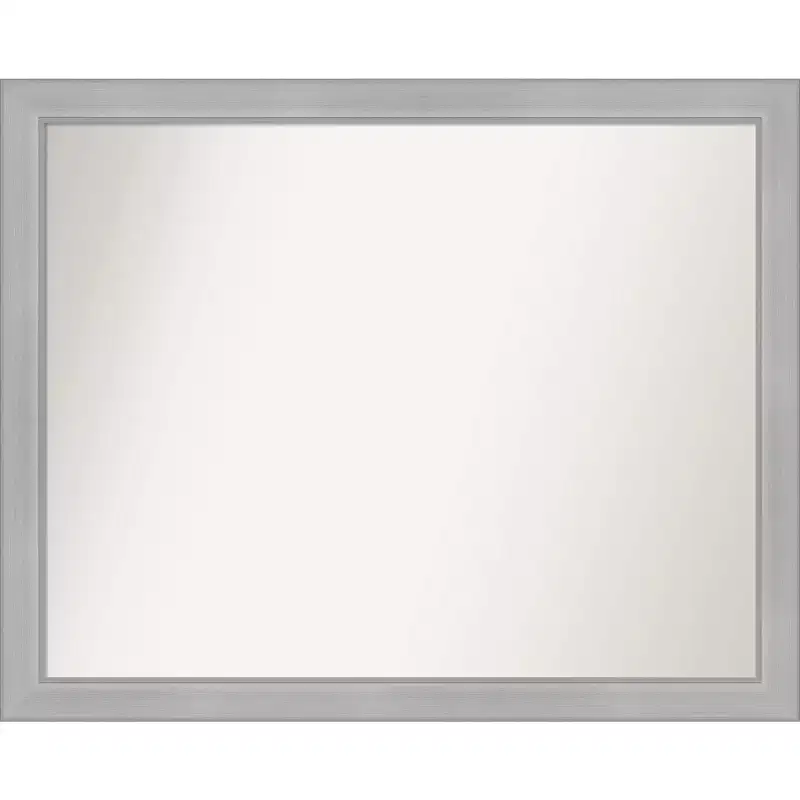 31 x 25 Non-Beveled Vista Brushed Nickel Narrow Bathroom Wall Mirror - Amanti Art: Rectangle, Polystyrene Frame, Wall Mounted