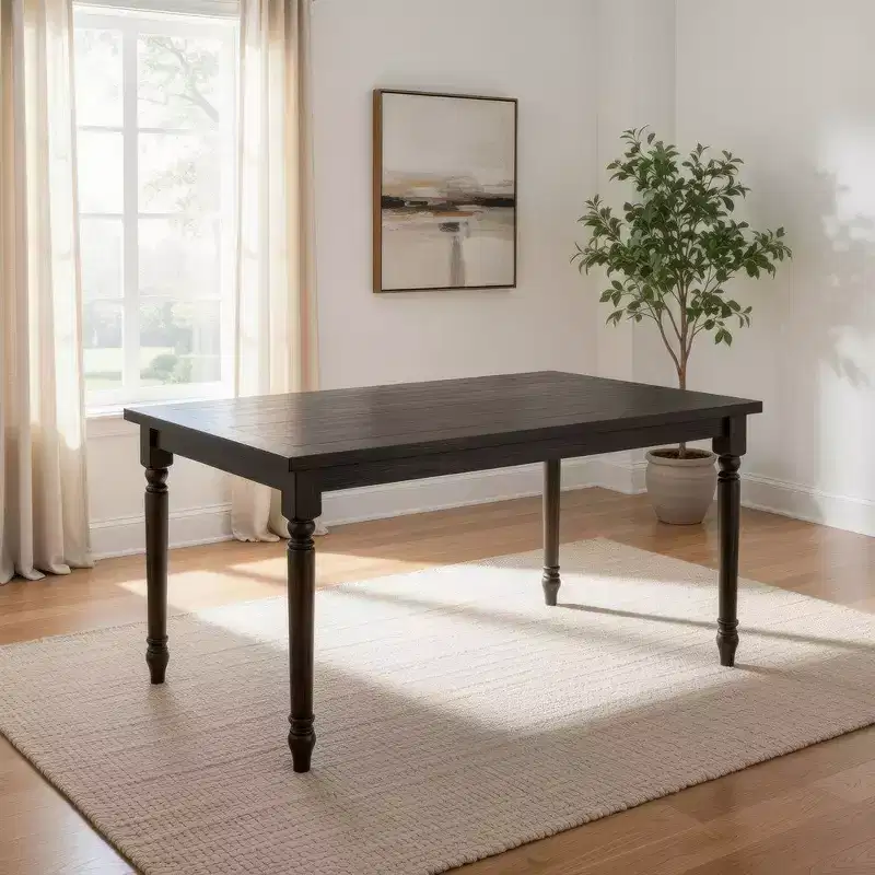 Farmhouse Style Wooden Dining Table with Rectangular Top and Turned Legs, Gray
