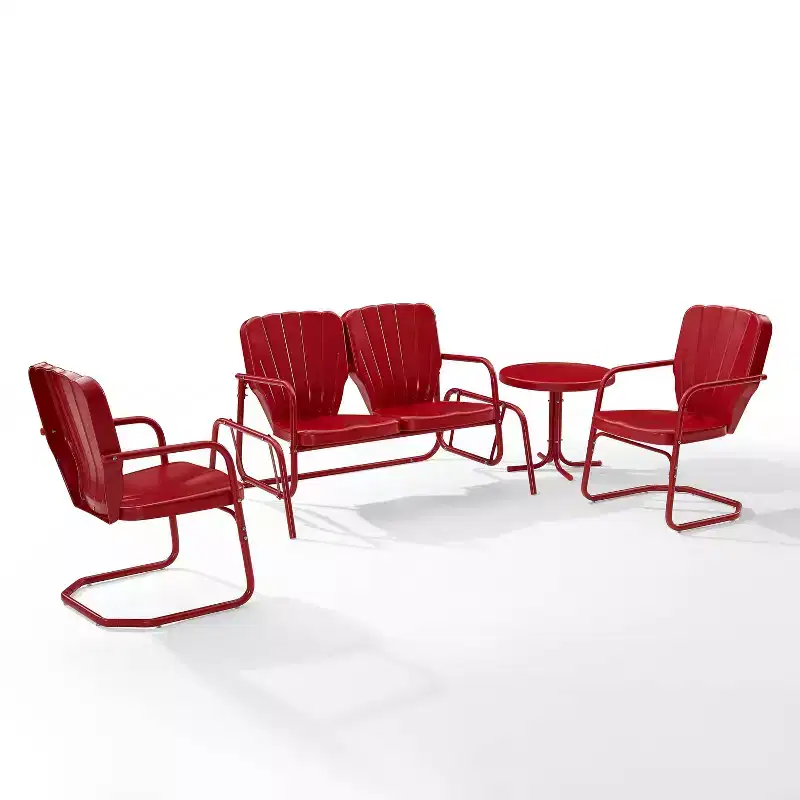 Ridgeland 4pc Outdoor Metal Conversation Set - Red - Crosley