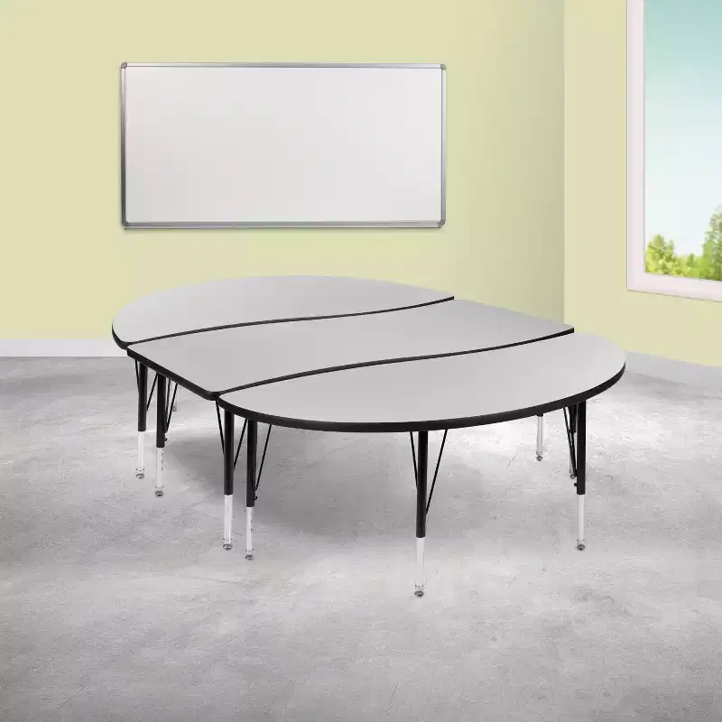 Emma and Oliver 3 Piece 86 Oval Wave Collaborative Grey Kids Adjustable Activity Table Set