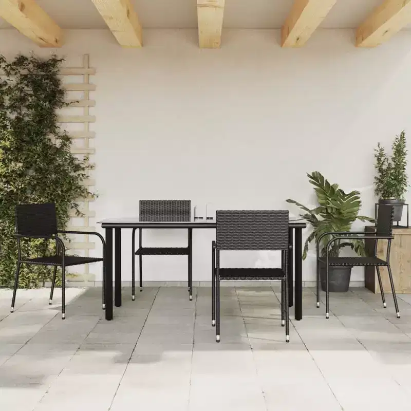 vidaXL Garden Dining Set Black Steel, PE Rattan Standard Stackable - Black 63 Table Length 4 Items