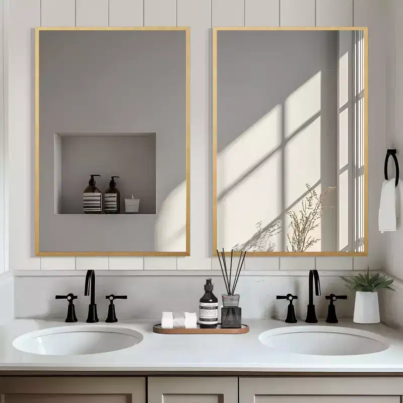 Sophisticated 91cm Gold Aluminum Rectangular Mirror with Slim Frame, Right Angles, 1.5cm Depth (Double-Sided)