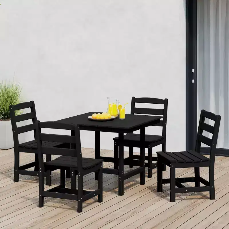 WestinTrends Ashore 5-Piece HDPE Outdoor Square Patio Dining Table Set with Armless Side Chairs