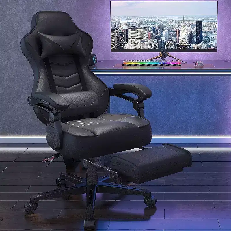 ELECWISH Gaming Chair with Footrest, Lumbar Support, Breathable Computer Chair with Pocket Spring Cushion, Chairs for Adults