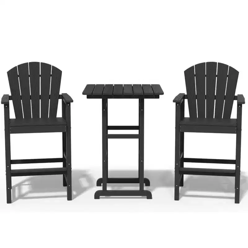 Hyleory 3-Piece HDPE Patio Bar Set with Adirondack Bar Stools - Durable Outdoor Furniture for Stylish Entertaining