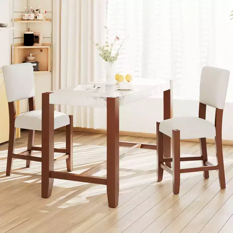 Marble Counter Height Dining Table Set, Bar Table Set with 2/4 Upholstered Chairs for Dining Room Pub Kitchen Small Place, beige brown