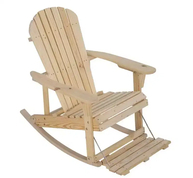 Jiallo Zero Gravity Collection Natural Adirondack Rocking Chair with Built-in Footrest - Set of 2 Rocking Chairs