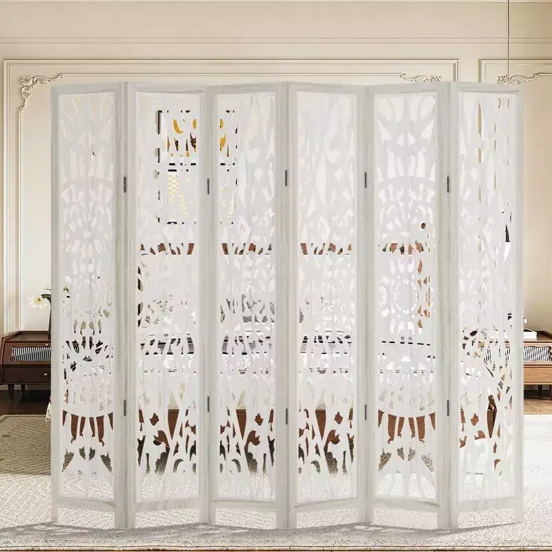 MAYEERTY 95*67 in Wood Room Divider Folding Privacy Screen Freestanding Partition for Indoor, 6-Panels, White