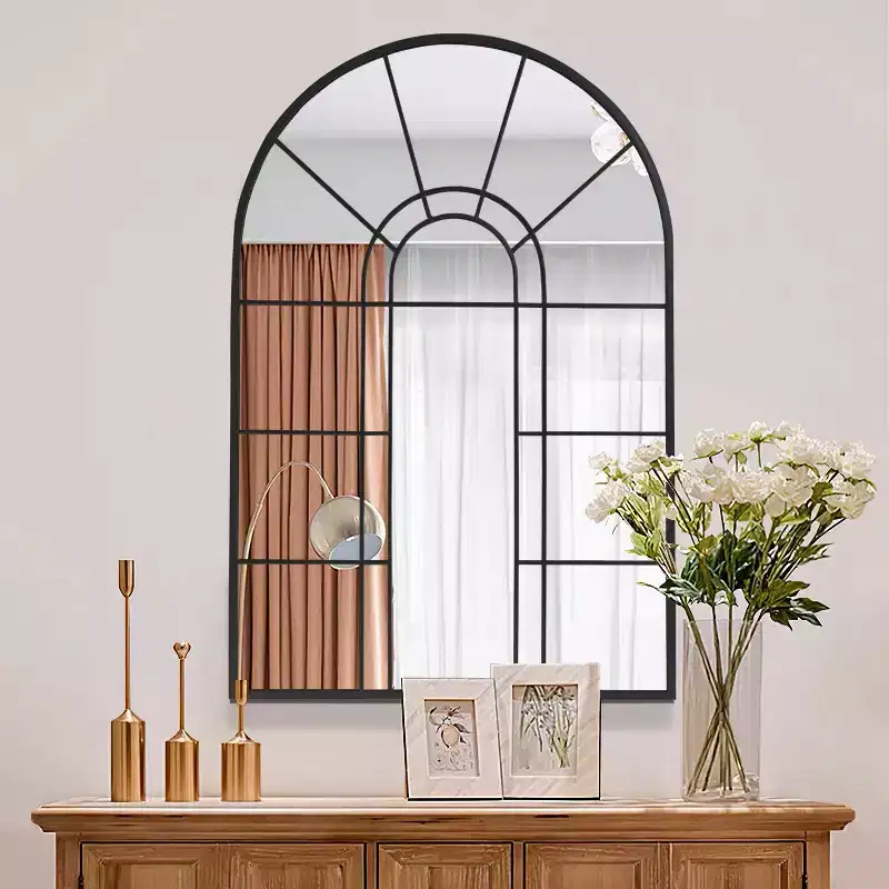 Dovelina 41W x 28W Arched Window Pane Mirror Decorative Wall Mirror with Metal Frame for Living Room Entryway Bedroom Black/Gold